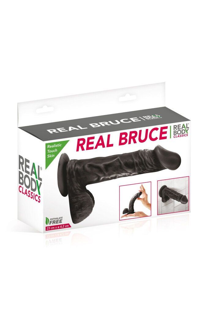 Фалоімітатор на присосці Real Body — Real Bruce Black, TPE, діаметр 4,2 см - Фото №2