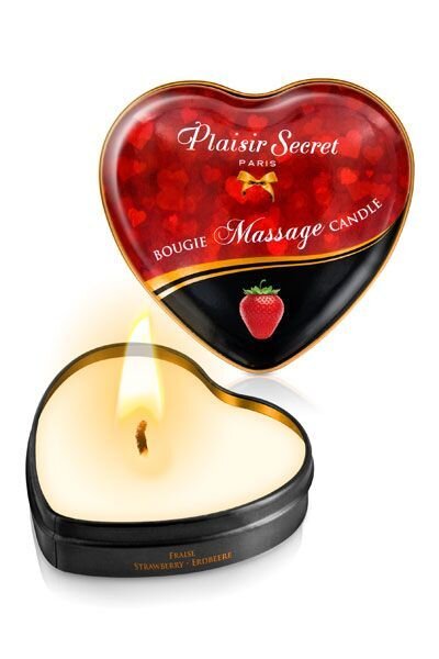 Масажна свічка серце Plaisirs Secrets Strawberry (35 мл) - Фото №1