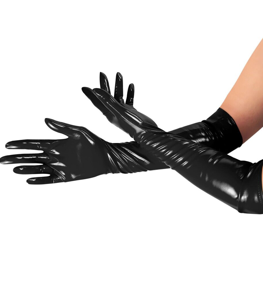 Глянцеві вінілові рукавички Art of Sex - Lora, р.L, чорні - Фото №2