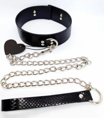 Нашийник з повідком DS Fetish Collar with leash black - Фото №1