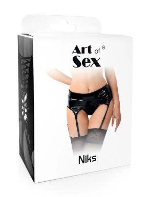 Сексуальний вініловий пояс для панчох Art of Sex - Niks, розмір L-2XL, чорний - Фото №3