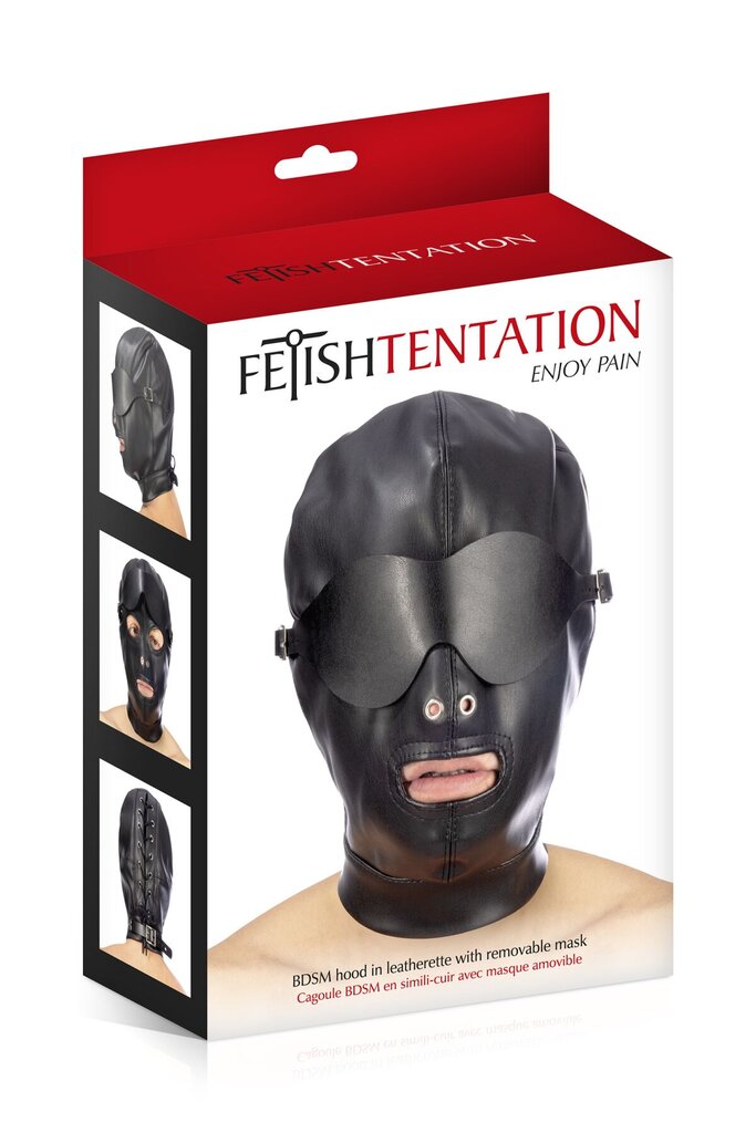 Маска для БДСМ Fetish Tentation BDSM hood in leatherette with removable mask (маска для очей знімається) - Фото №3