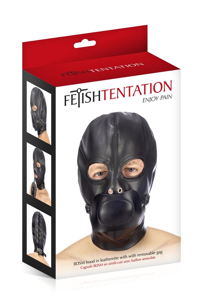 Маска з кляпом для БДСМ Fetish Tentation BDSM hood in leatherette with removable gag - Фото №3