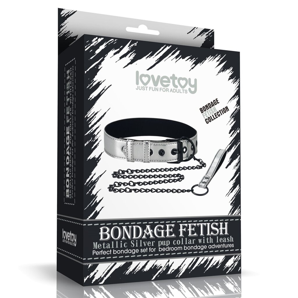 Серебристый ошейник с поводком Bondage Fetish Metallic Pup Collar With Leash - Фото №2