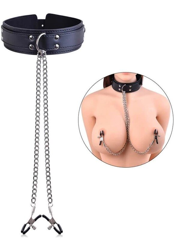 Ошейник с зажимами для сосков Nipple Clamp Collar Black - Фото №2