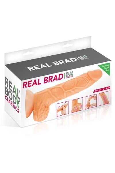 Фалоімітатор із рухомою крайньою плоттю Real Body — Real Brad, діаметр 4,5 см, TPE - Фото №2