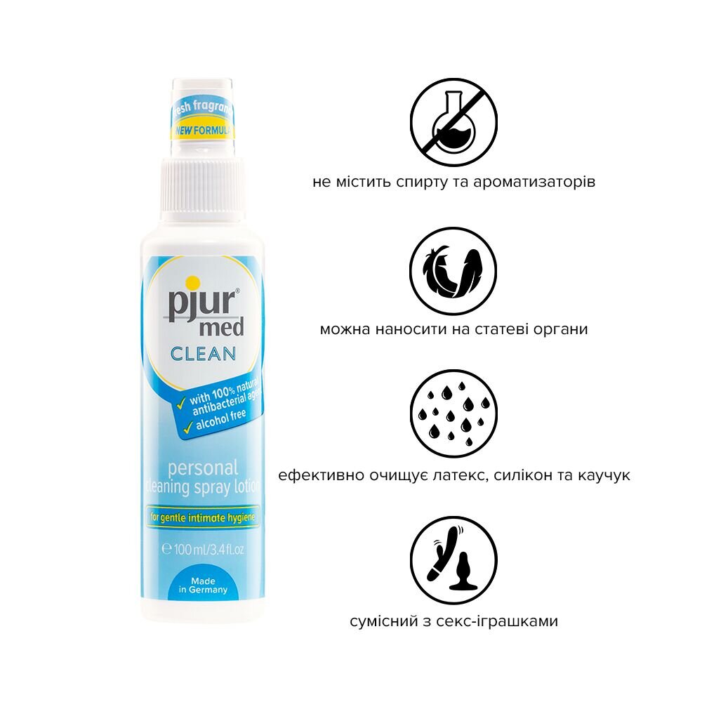 Очищувальний спрей pjur med CLEAN 100 мл для ніжної шкіри та іграшок, антибактеріальний - Фото №2