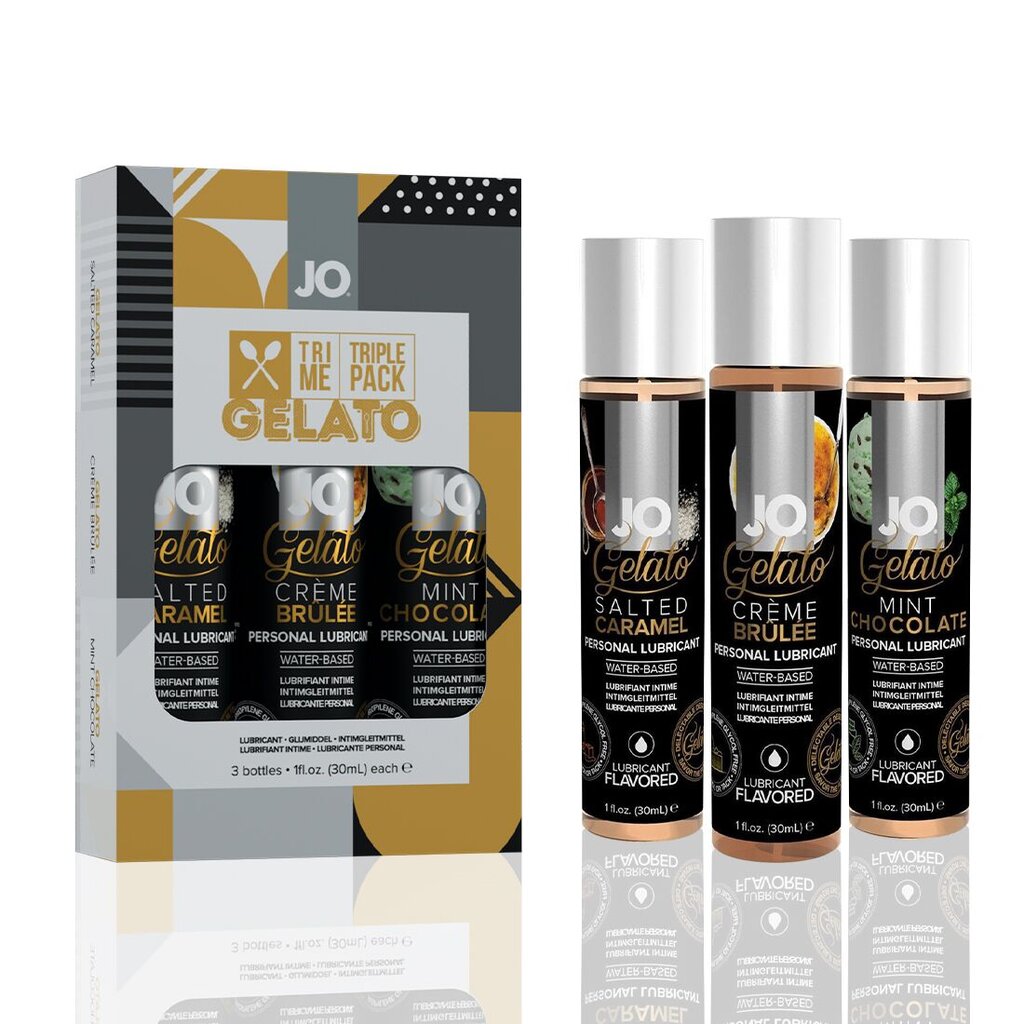 Набор JO Tri-Me Triple Pack — Gelato (3×30 мл) три разных вкуса серии Джелато - Фото №2 Набор JO Tri-Me Triple Pack — Gelato (3×30 мл) три разных вкуса серии Джелато - Фото №2