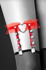 Гартер на ногу Bijoux Pour Toi - WITH HEART AND SPIKES Red, сексуальна підв'язка з сердечком - Фото №1
