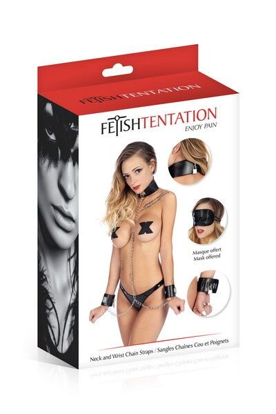 Нашийник з наручниками і ланцюжком Fetish Tentation Neck and Wrist Chain Straps з маскою на очі - Фото №2 Нашийник з наручниками і ланцюжком Fetish Tentation Neck and Wrist Chain Straps з маскою на очі - Фото №2