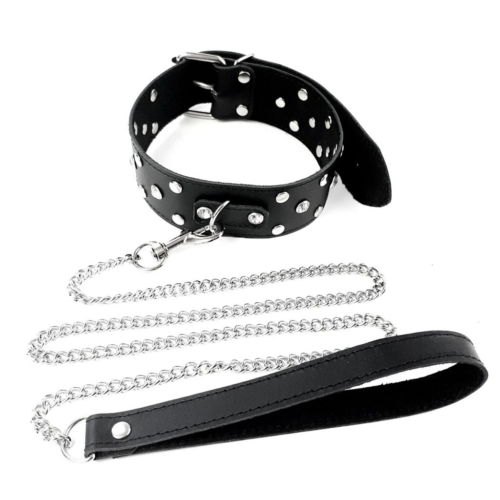 Нашийник з повідцем із натуральної шкіри із заклепками Art of Sex - Jenna Collar with Leash, чорний - Фото №1 Нашийник з повідцем із натуральної шкіри із заклепками Art of Sex - Jenna Collar with Leash, чорний - Фото №1