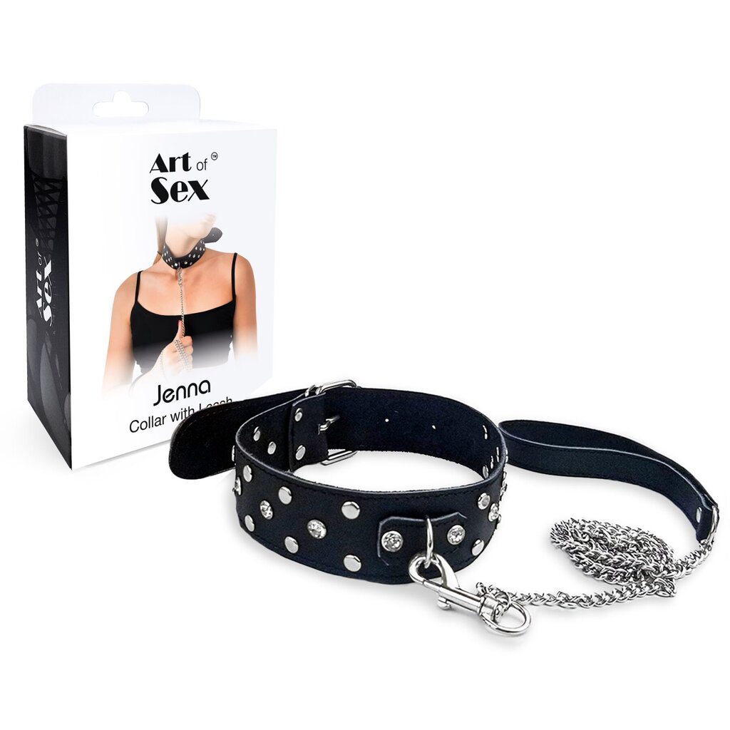 Нашийник з повідцем із натуральної шкіри із заклепками Art of Sex - Jenna Collar with Leash, чорний - Фото №3 Нашийник з повідцем із натуральної шкіри із заклепками Art of Sex - Jenna Collar with Leash, чорний - Фото №3