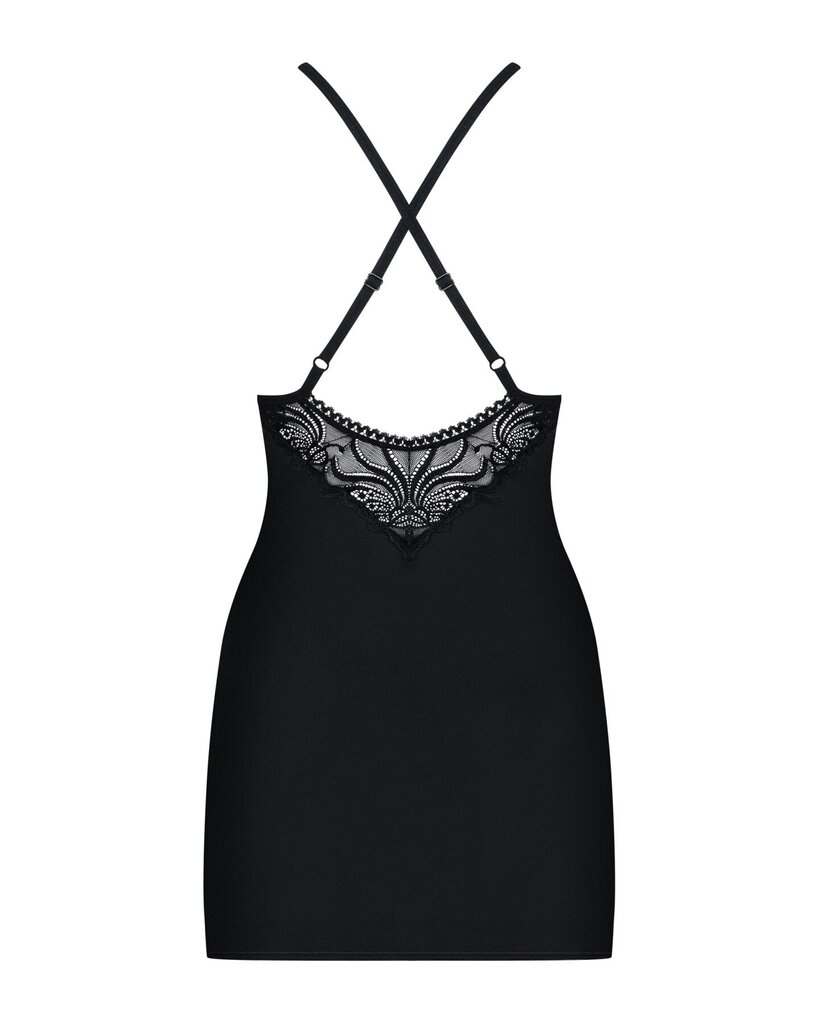Сатиновий комплект для сну з мереживом Obsessive 828-CHE-1 chemise & thong S/M, чорний, сорочка, стр - Фото №3 Сатиновий комплект для сну з мереживом Obsessive 828-CHE-1 chemise & thong S/M, чорний, сорочка, стр - Фото №3