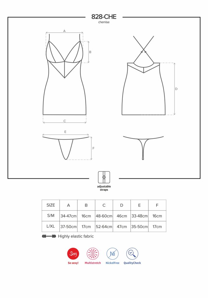 Сатиновий комплект для сну з мереживом Obsessive 828-CHE-1 chemise & thong S/M, чорний, сорочка, стр - Фото №5 Сатиновий комплект для сну з мереживом Obsessive 828-CHE-1 chemise & thong S/M, чорний, сорочка, стр - Фото №5