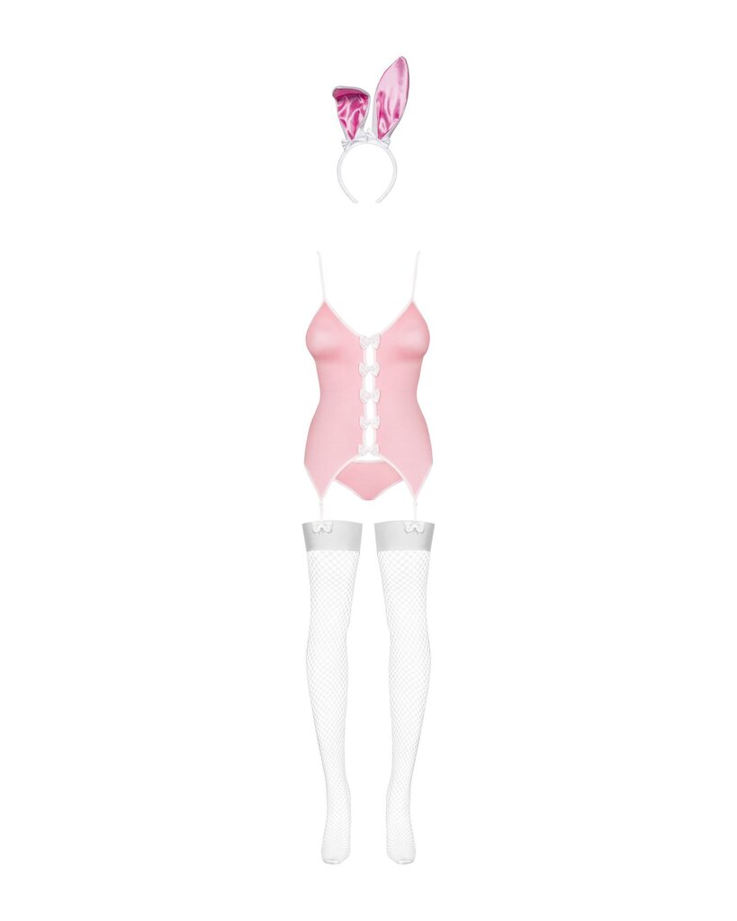 Еротичний костюм зайчика Obsessive Bunny suit 4 pcs costume pink L/XL, рожевий, топ з підв’язками, т - Фото №3