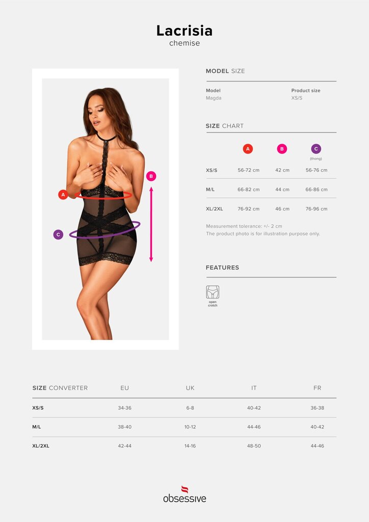 Полупрозрачная сорочка с открытой грудью Obsessive Lacrisia chemise M/L, черная, с чокером - Фото №5 Полупрозрачная сорочка с открытой грудью Obsessive Lacrisia chemise M/L, черная, с чокером - Фото №5