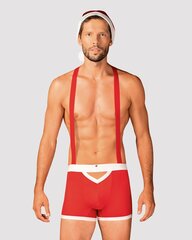 Чоловічий еротичний костюм Санта-Клауса Obsessive Mr Claus 2XL/3XL, боксери на підтяжках, шапочка з - Фото №1