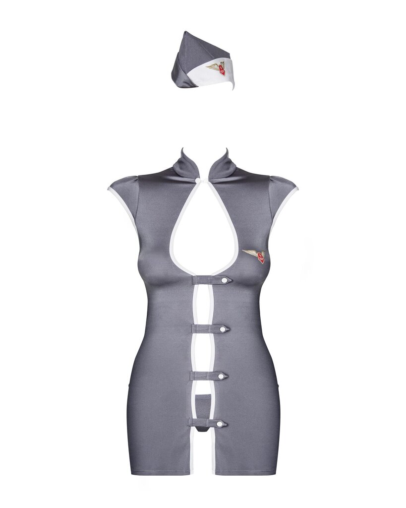 Еротичний костюм стюардеси Obsessive Stewardess 3 pcs costume grey S/M, сірий, сукня, стрінги, пілот - Фото №4