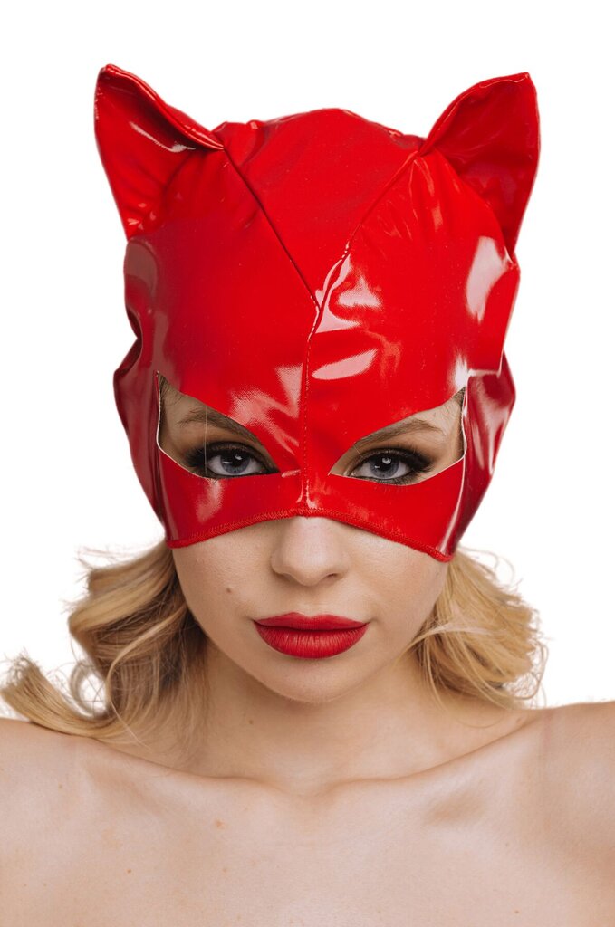 Эротическая лакированная маска D&A Кошечка, красная - Фото №3