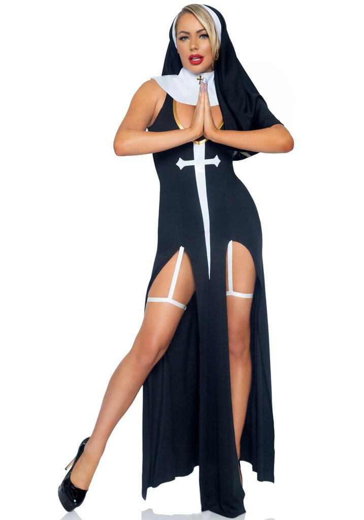 Костюм монашки-грішниці Leg Avenue Sultry Sinner S, сукня, головний убір, комір - Фото №1