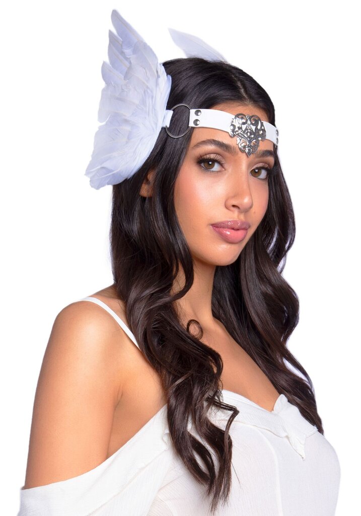 Повязка на голову с крыльями Leg Avenue Feather headband White, перья и натуральная кожа - Фото №2
