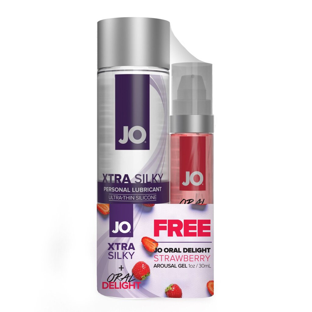 Комплект JO GWP - Xtra Silky Silicone (120 мл) & Oral Delight - Strawberry (30 мл) - Фото №1 Комплект JO GWP - Xtra Silky Silicone (120 мл) & Oral Delight - Strawberry (30 мл) - Фото №1