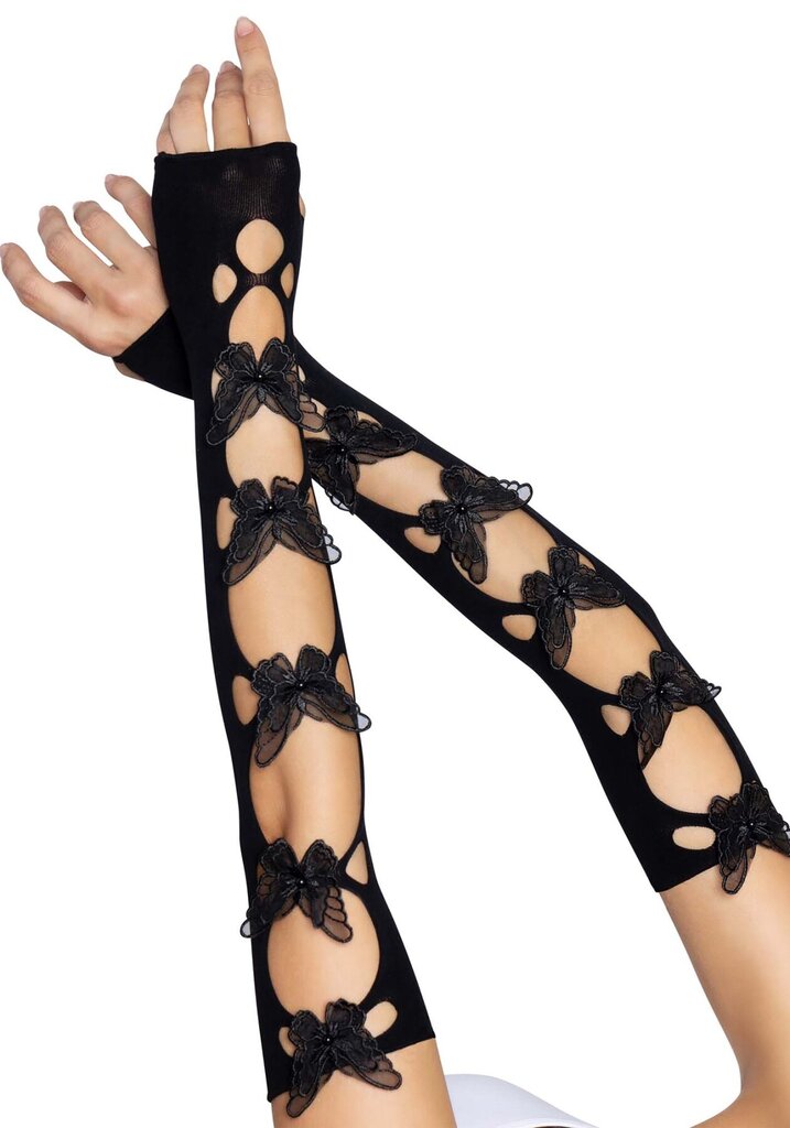 Мітенки Leg Avenue Butterfly applique arm warmers Black, метелики - Фото №1