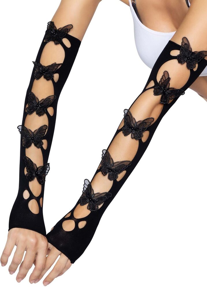 Митенки Leg Avenue Butterfly applique arm warmers Black, бабочки - Фото №2