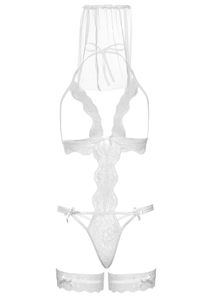 Костюм нареченої Leg Avenue G-string teddy, veil & garter One size White, з відкритими грудьми - Фото №4