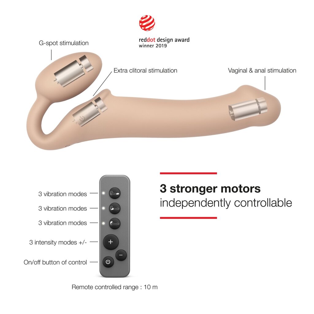 Безремінний страпон з вібрацією Strap-On-Me Vibrating Flesh M, діаметр 3,3см, пульт ДК, регульований - Фото №3 Безремінний страпон з вібрацією Strap-On-Me Vibrating Flesh M, діаметр 3,3см, пульт ДК, регульований - Фото №3