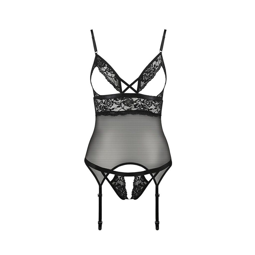 Корсет с открытой грудью Passion DIABOLINA CORSET S/M, black, пажи, трусики, полупрозрачный - Фото №3 Корсет с открытой грудью Passion DIABOLINA CORSET S/M, black, пажи, трусики, полупрозрачный - Фото №3