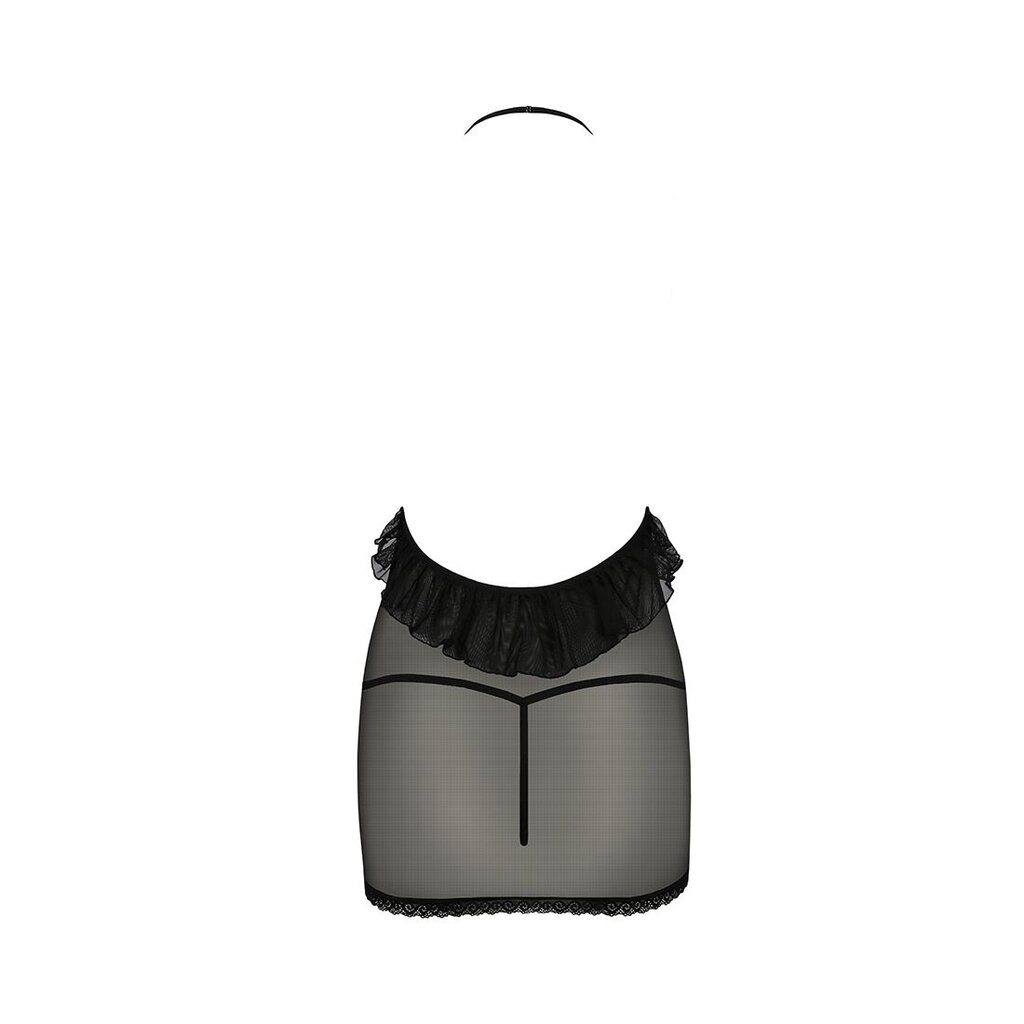 Сорочка прозрачная приталенная Passion ERZA CHEMISE L/XL, black, трусики - Фото №4
