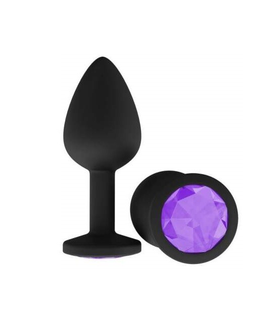 Плаг силіконовий S, чорний з фіолетовим каменем - Фото №1