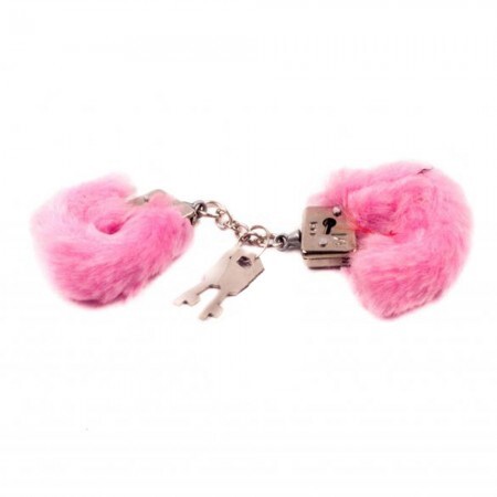 Брелок мини-наручники с мехом, розовые - Фото №1