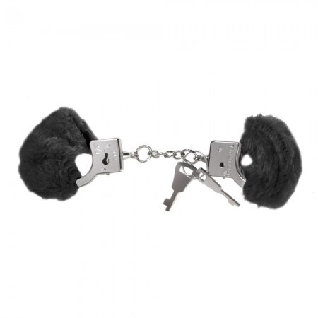 Брелок міні-наручники з хутром, чорні - Фото №1
