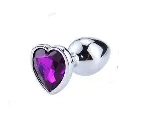 Плаг металлический S серце, камень фиолетовый - Фото №1