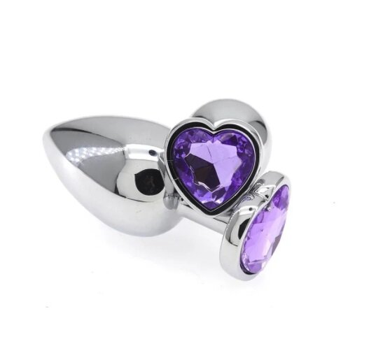 Плаг металевий S серце, камінь світло-фіолетовий - Фото №1