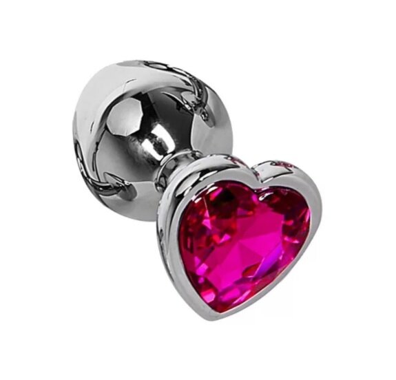 Плаг металевий S серце, камінь рожевий - Фото №1