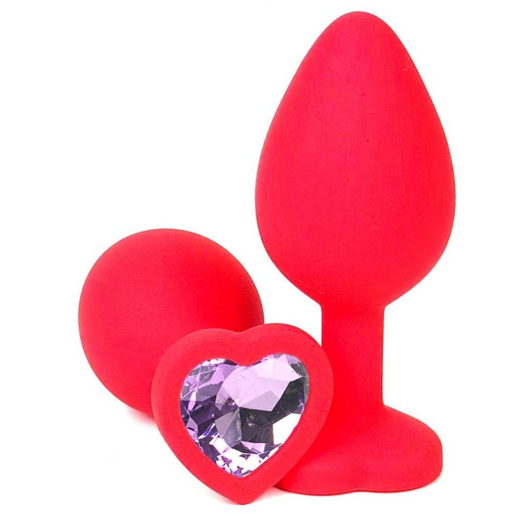 Плаг силіконовий червоний S серце, з рожевим каменем - Фото №1